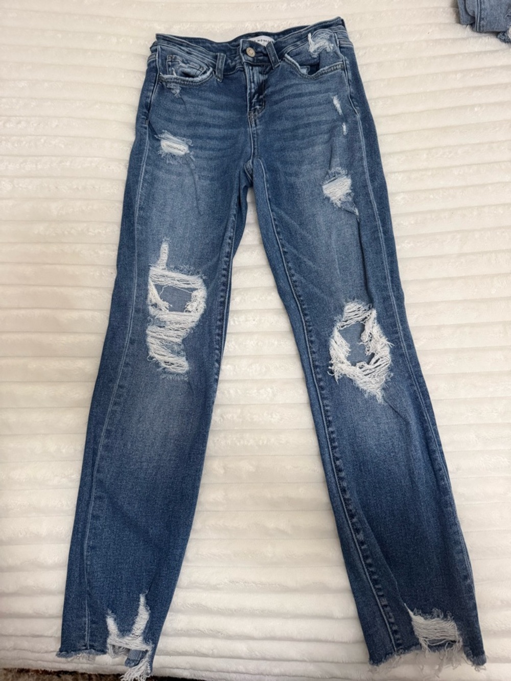 Flying Monkey Women’s Distressed Blue Denim Jeans - Classic Ripped Style